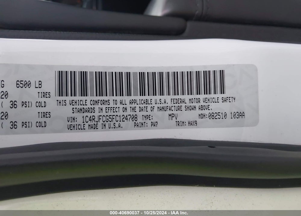 2015 JEEP GRAND CHEROKEE HIGH ALTITUDE VIN: 1C4RJFCG5FC124708
