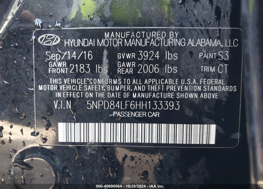 2017 HYUNDAI ELANTRA VALUE EDITION VIN: 5NPD84LF6HH133393
