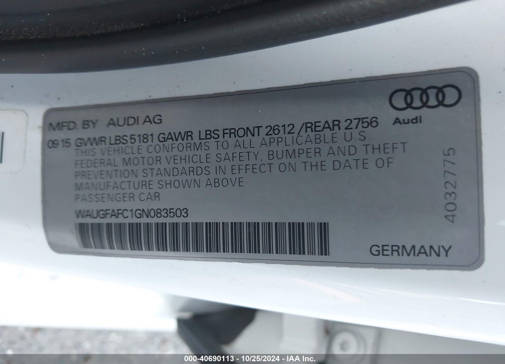 2016 AUDI A6 VIN: WAUGFAFC1GN083503