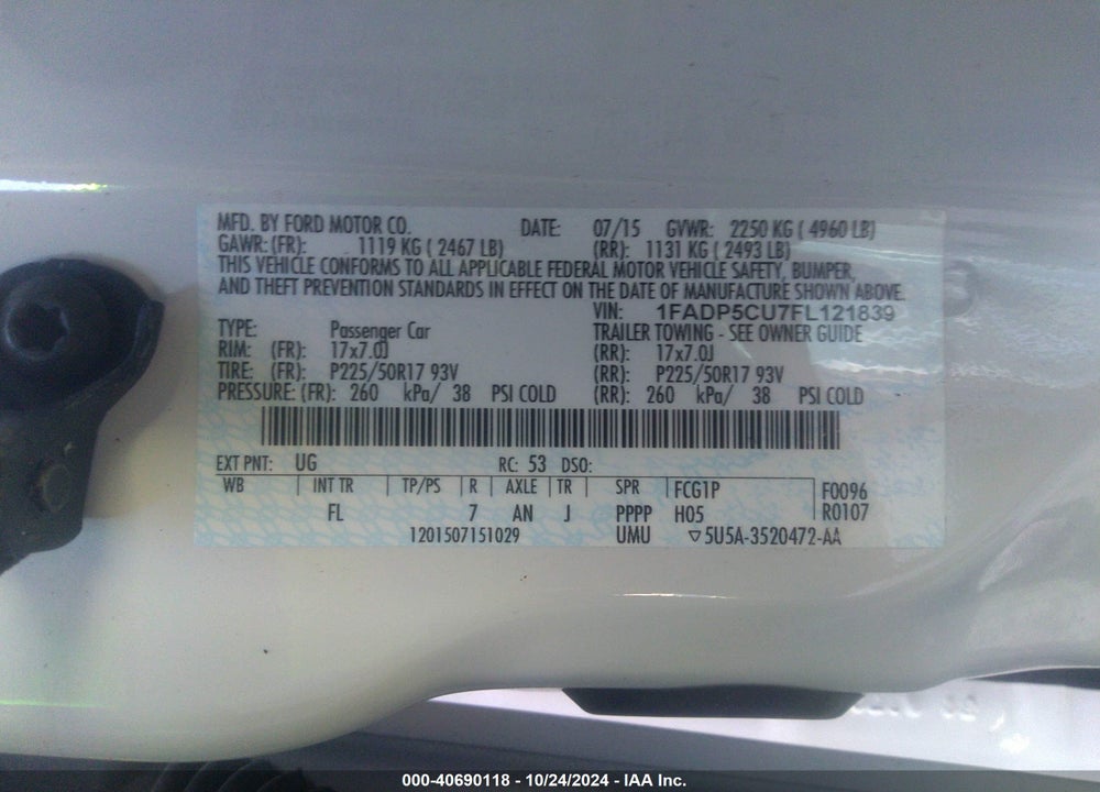 2015 FORD C-MAX ENERGI SEL VIN: 1FADP5CU7FL121839