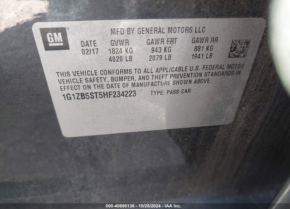 2017 CHEVROLET MALIBU LS VIN: 1G1ZB5ST5HF234223