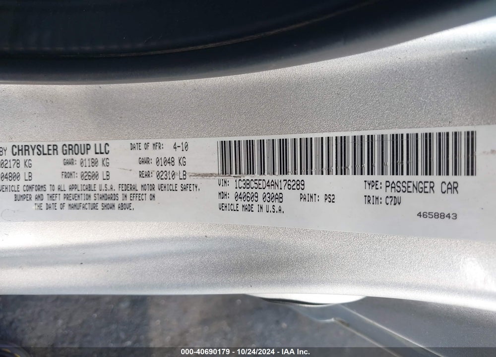2010 CHRYSLER SEBRING VIN: 1C3BC5ED4AN176289