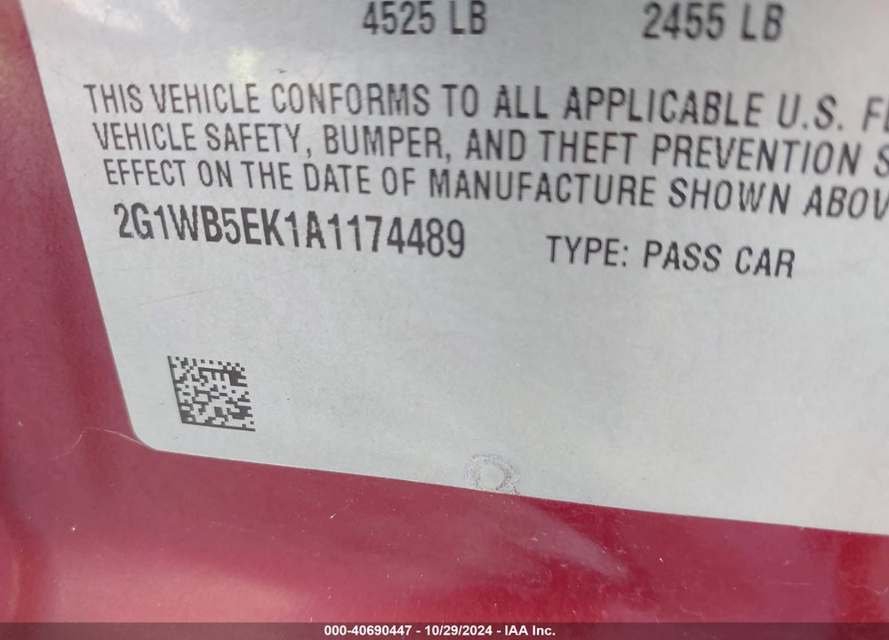 2010 CHEVROLET IMPALA LT VIN: 2G1WB5EK1A1174489