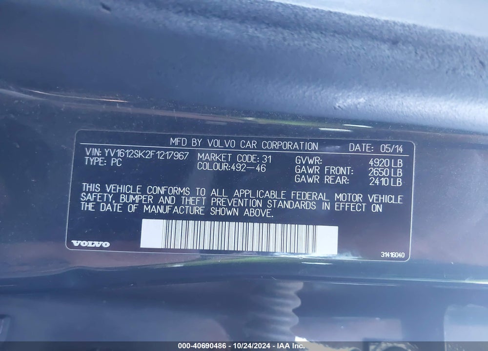2015 VOLVO V60 T5 PREMIER VIN: YV1612SK2F1217967