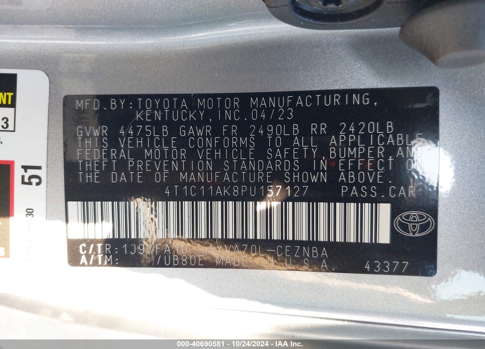 2023 TOYOTA CAMRY LE VIN: 4T1C11AK8PU157127