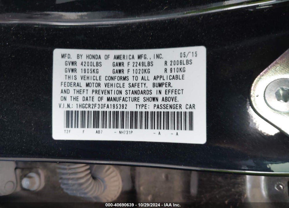 2015 HONDA ACCORD LX VIN: 1HGCR2F30FA195392