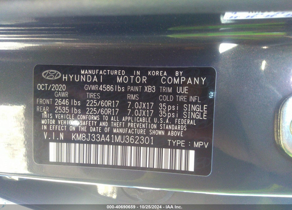 2021 HYUNDAI TUCSON VALUE VIN: KM8J33A41MU362301