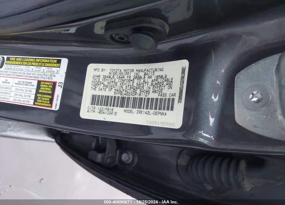 2013 TOYOTA COROLLA LE VIN: 5YFBU4EEXDP181127