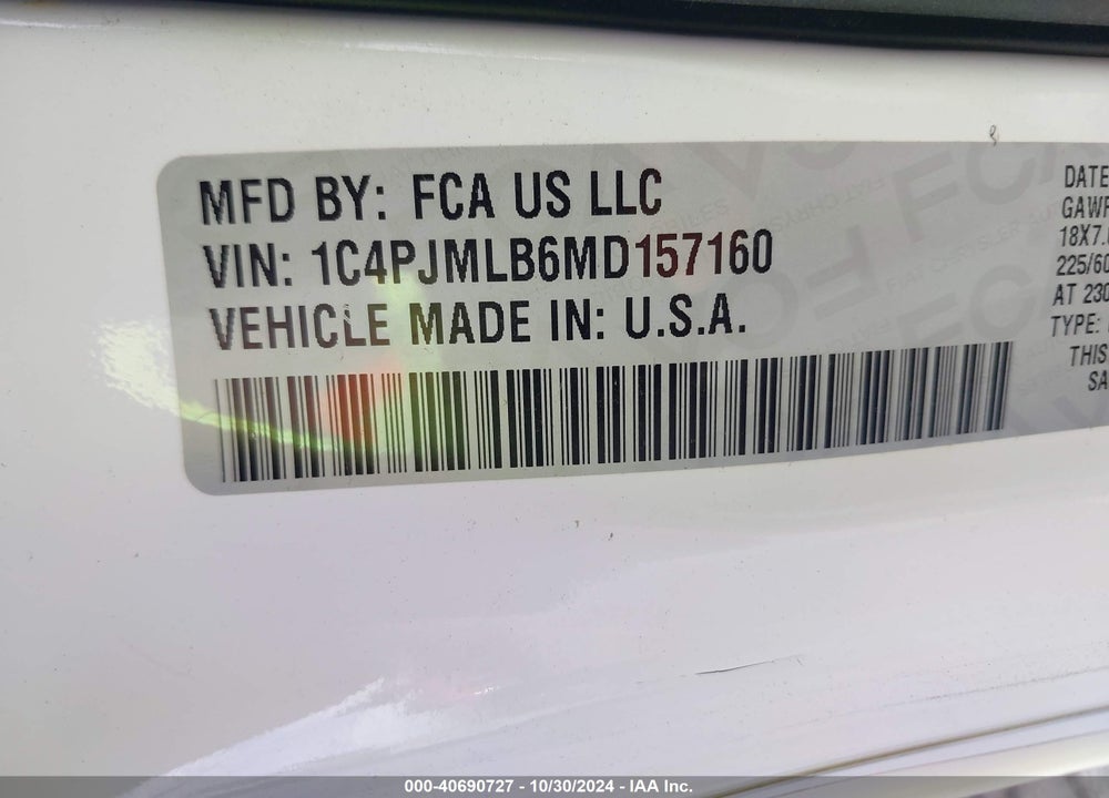 2021 JEEP CHEROKEE ALTITUDE 4X4 VIN: 1C4PJMLB6MD157160