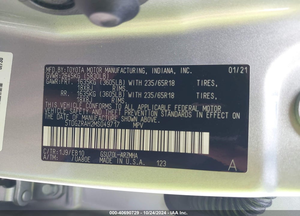 2021 TOYOTA HIGHLANDER XLE VIN: 5TDGZRAH2MS049717