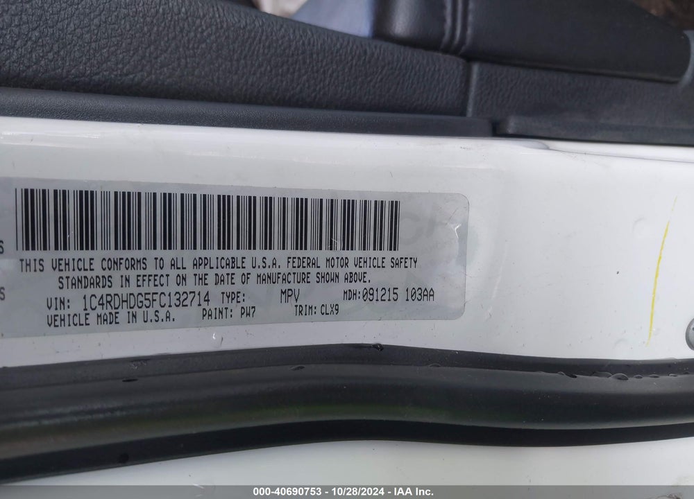2015 DODGE DURANGO LIMITED VIN: 1C4RDHDG5FC132714