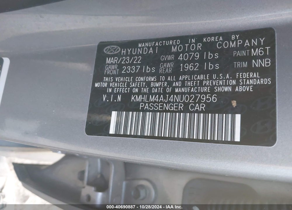 2022 HYUNDAI ELANTRA HYBRID BLUE VIN: KMHLM4AJ4NU027956