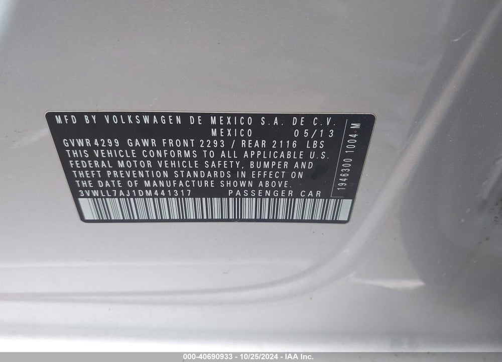 2013 VOLKSWAGEN JETTA 2.0L TDI VIN: 3VWLL7AJ1DM441317