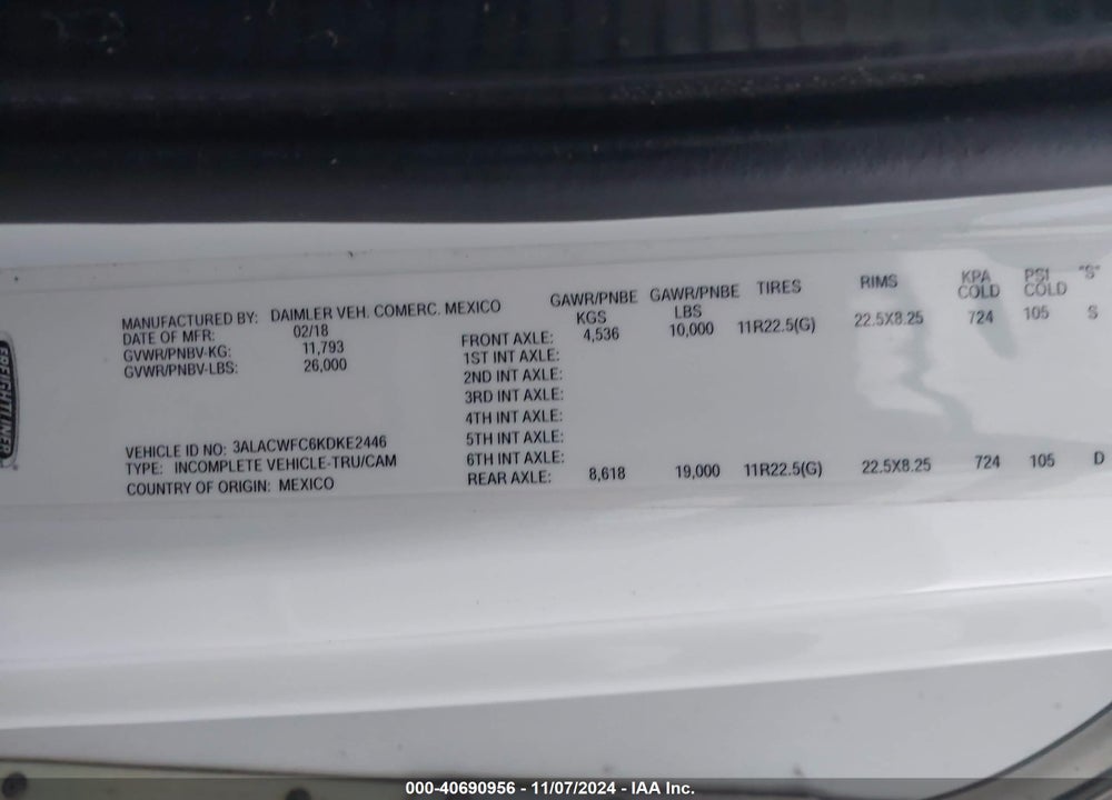 2019 FREIGHTLINER M2 106 VIN: 3ALACWFC6KDKE2446