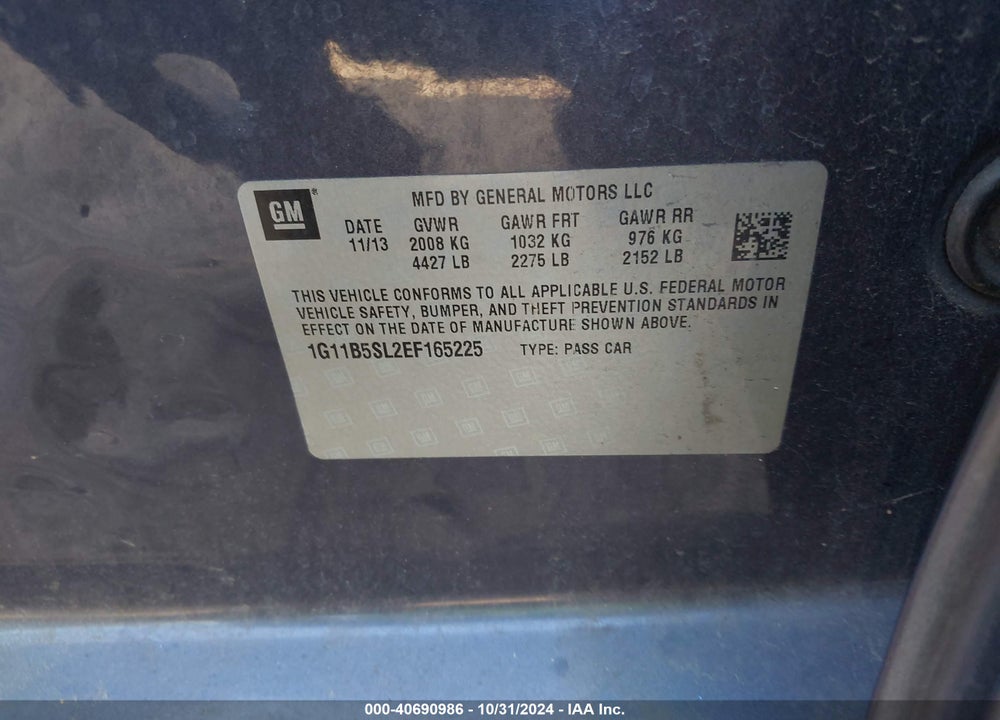 2014 CHEVROLET MALIBU 1LS VIN: 1G11B5SL2EF165225