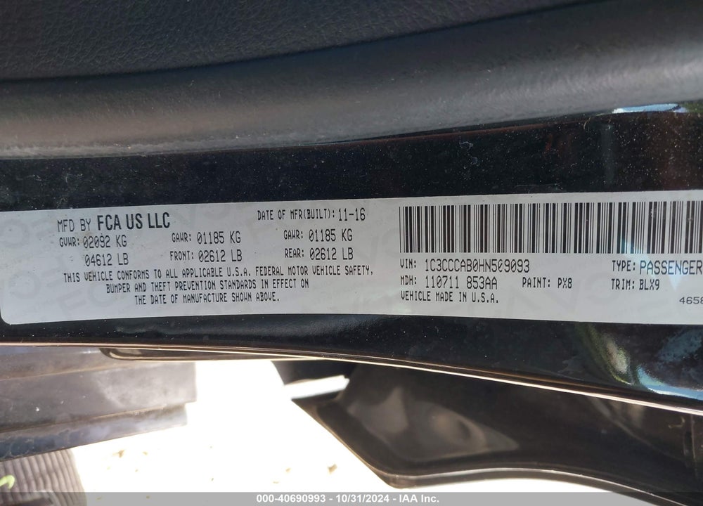 2017 CHRYSLER 200 LIMITED PLATINUM VIN: 1C3CCCAB0HN509093