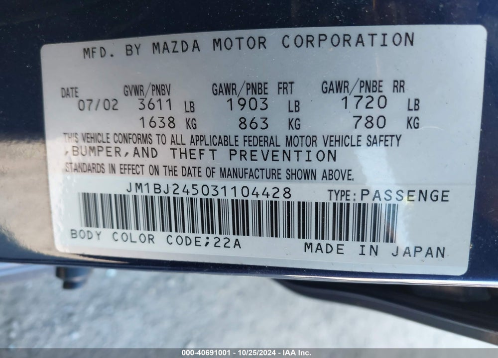 2003 MAZDA PROTEGE5 VIN: JM1BJ245031104428
