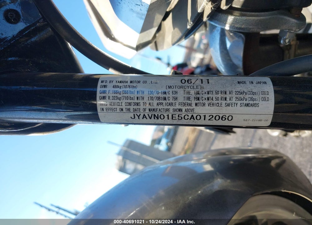 2012 YAMAHA XVS950 A/CT VIN: JYAVN01E5CA012060