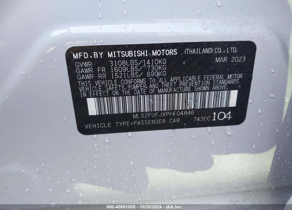 2023 MITSUBISHI MIRAGE G4 BLACK EDITION VIN: ML32FUFJXPHF04846