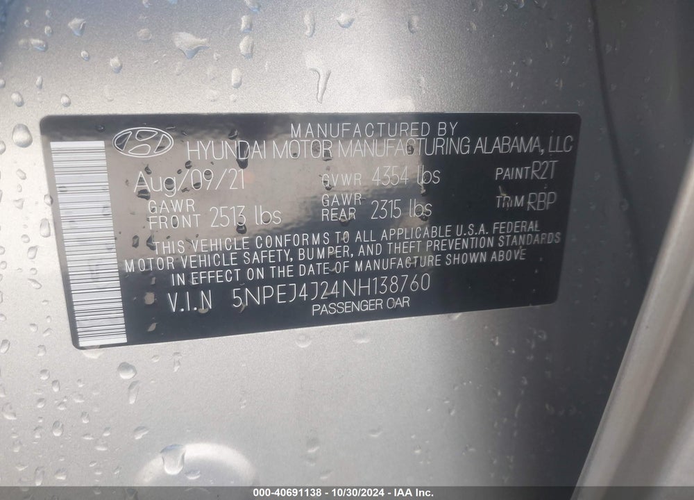 2022 HYUNDAI SONATA SEL PLUS VIN: 5NPEJ4J24NH138760