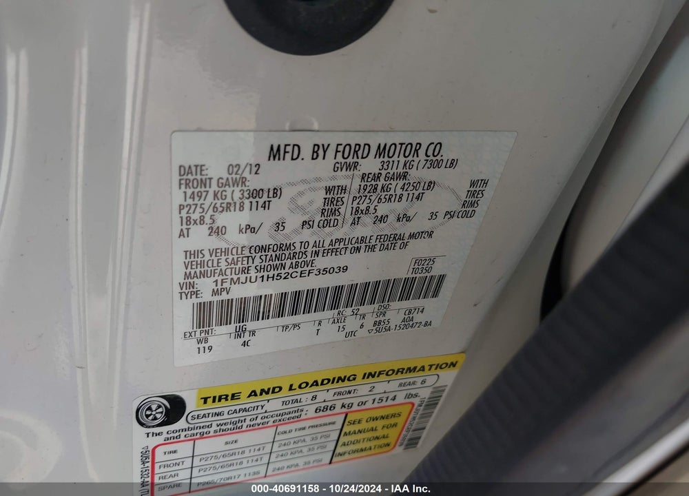 2012 FORD EXPEDITION XLT VIN: 1FMJU1H52CEF35039