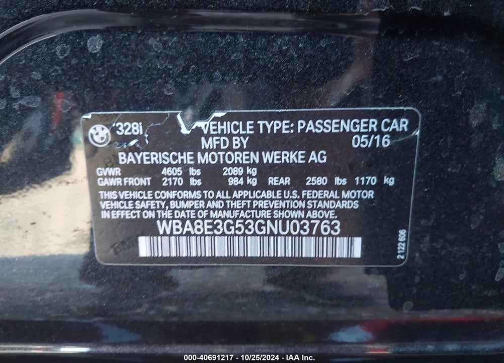 2016 BMW 328I XDRIVE VIN: WBA8E3G53GNU03763