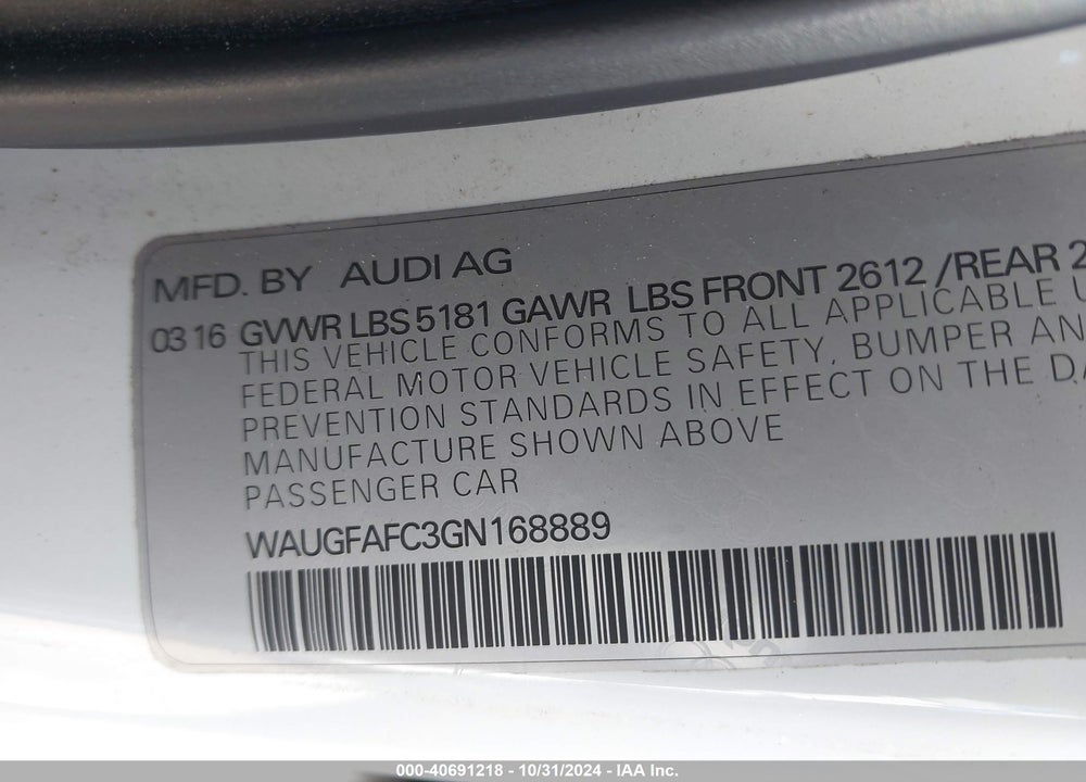 2016 AUDI A6 2.0T PREMIUM PLUS VIN: WAUGFAFC3GN168889