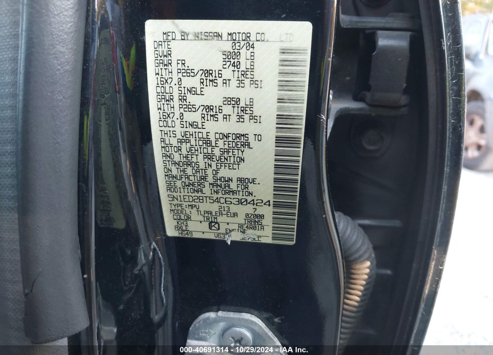 2004 NISSAN XTERRA XE VIN: 5N1ED28T54C630424
