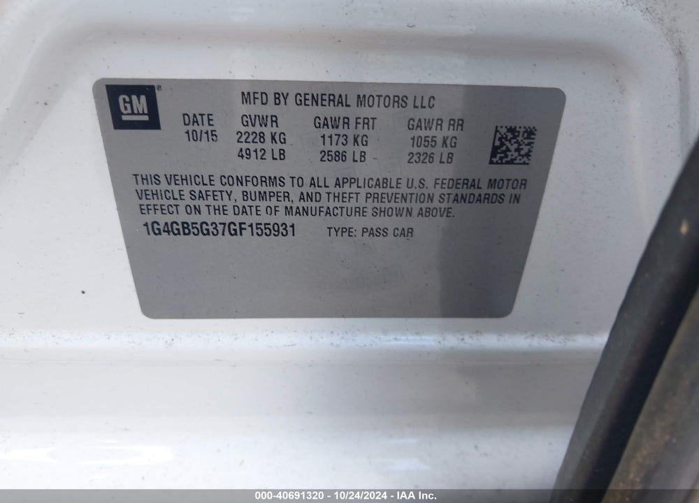 2016 BUICK LACROSSE LEATHER VIN: 1G4GB5G37GF155931