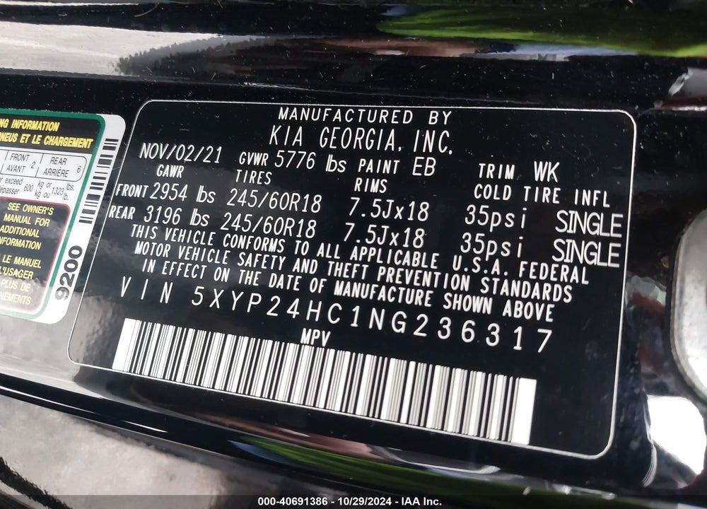 2022 KIA TELLURIDE LX VIN: 5XYP24HC1NG236317