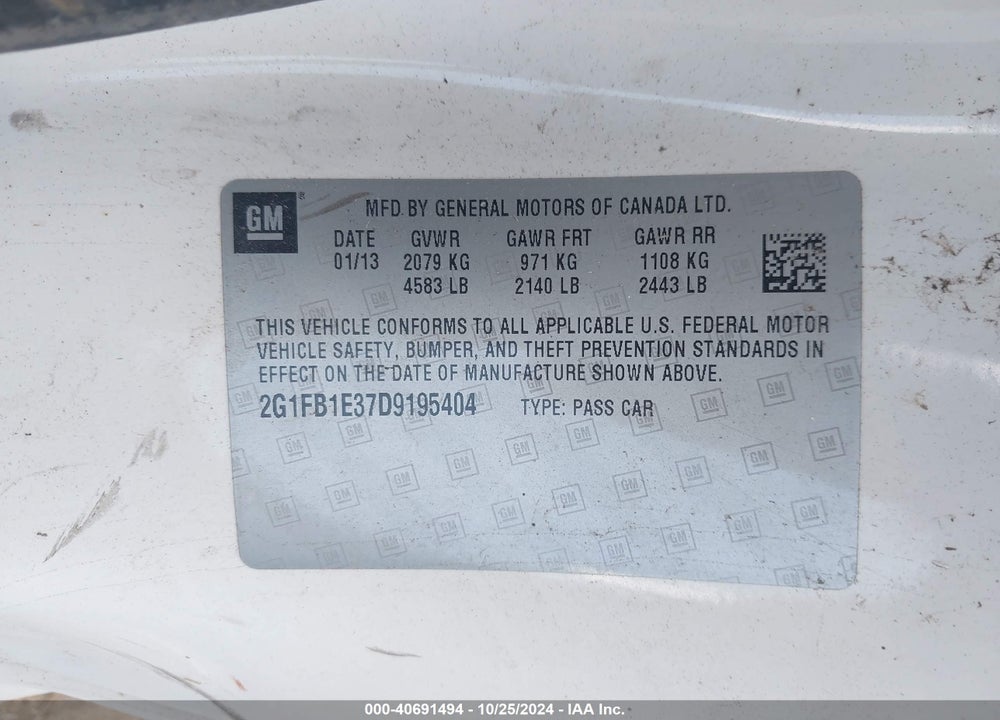 2013 CHEVROLET CAMARO 1LT VIN: 2G1FB1E37D9195404