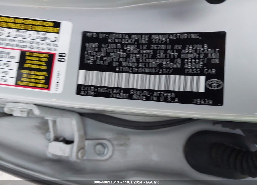 2022 TOYOTA AVALON LIMITED VIN: 4T1DZ1FB4NU073177