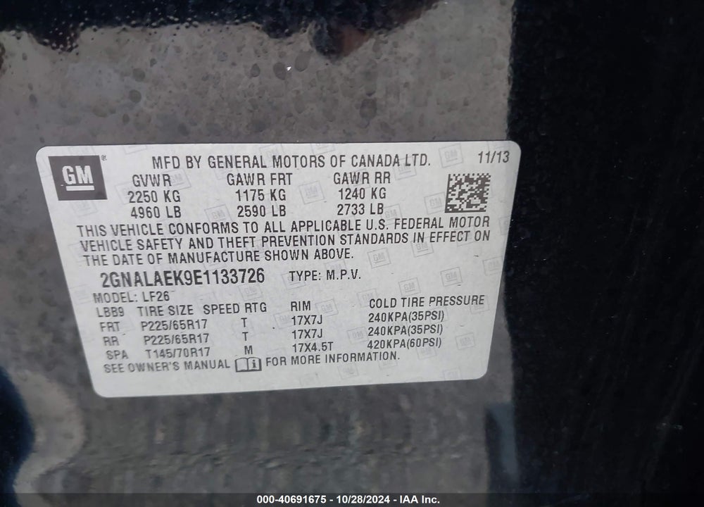 2014 CHEVROLET EQUINOX LS VIN: 2GNALAEK9E1133726