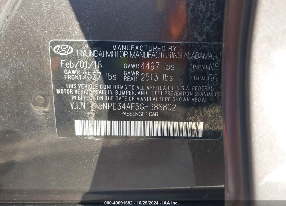 2016 HYUNDAI SONATA SPORT VIN: 5NPE34AF5GH388802