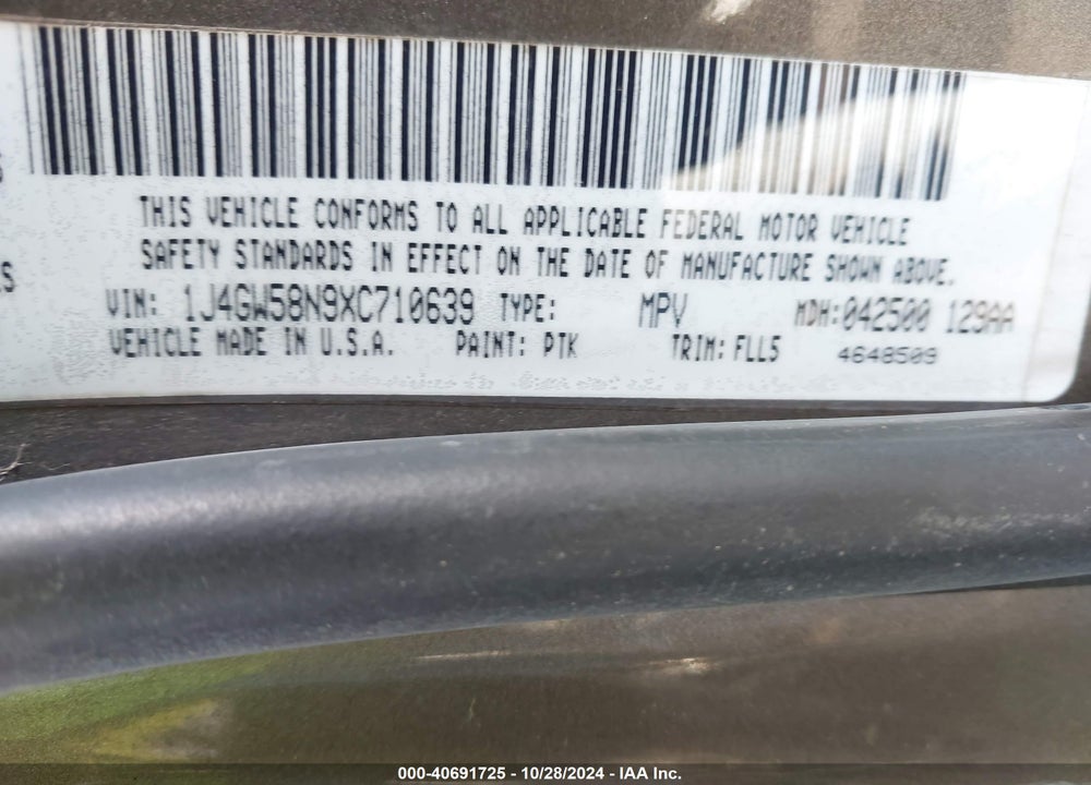 1999 CHEROKEE JEEP GRAND  LAREDO VIN: 1J4GW58N9XC710639