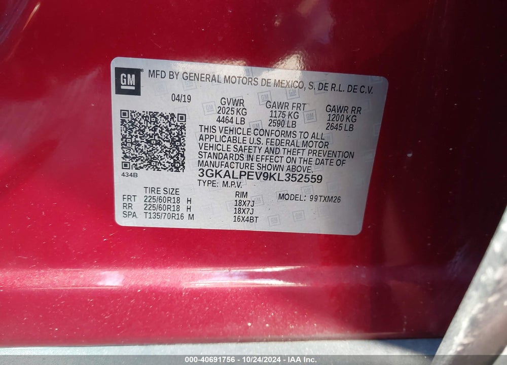 2019 GMC TERRAIN SLT VIN: 3GKALPEV9KL352559