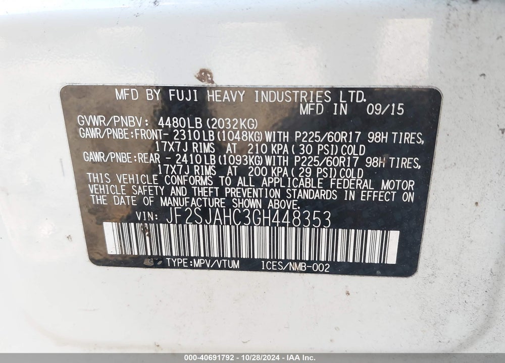 2016 SUBARU FORESTER 2.5I LIMITED VIN: JF2SJAHC3GH448353