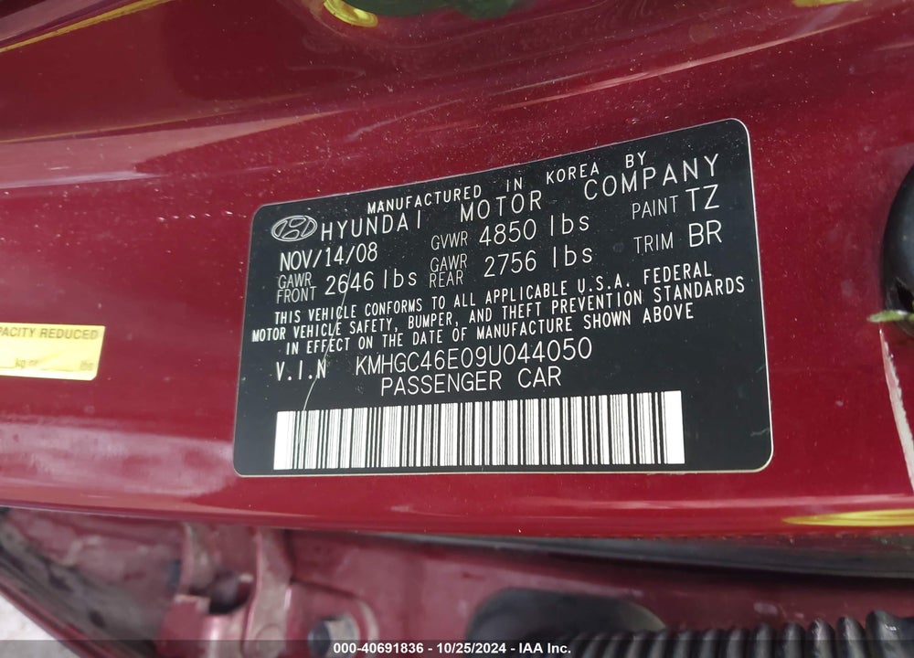 2009 HYUNDAI GENESIS 3.8 VIN: KMHGC46E09U044050