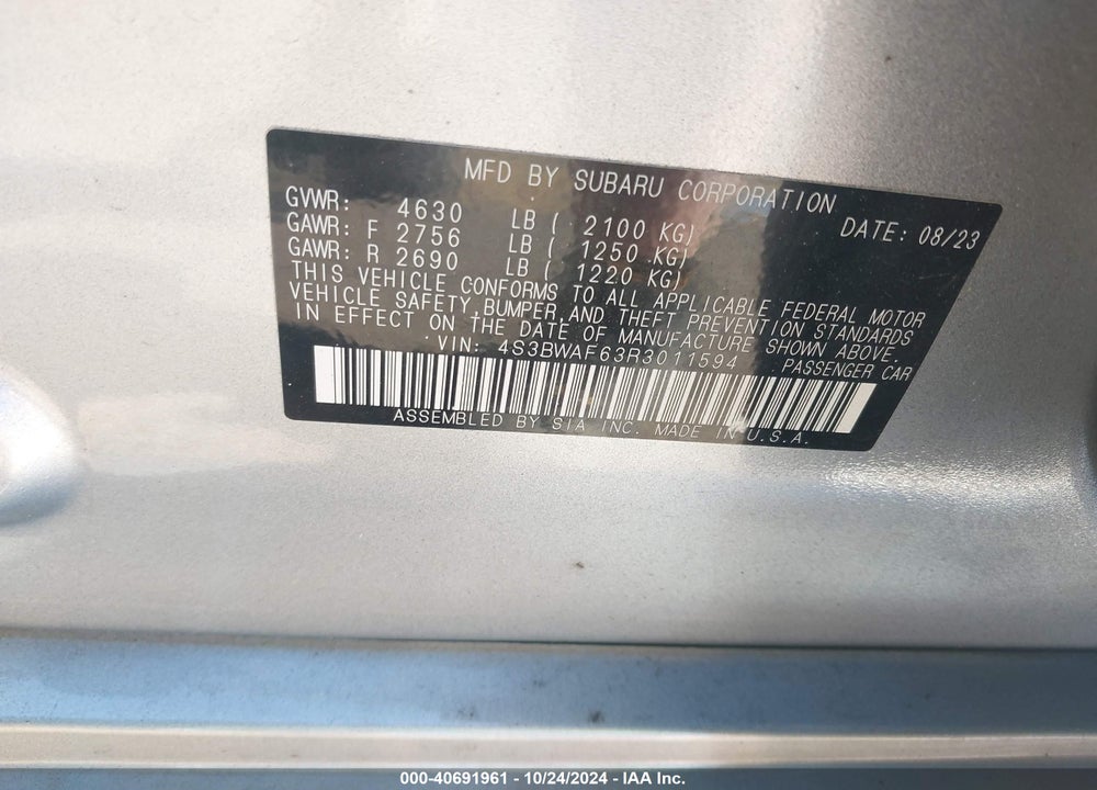 2024 SUBARU LEGACY VIN: 4S3BWAF63R3011594
