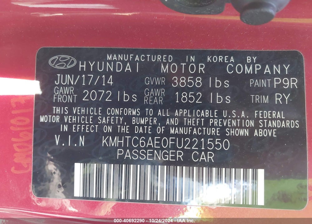 2015 HYUNDAI VELOSTER TURBO VIN: KMHTC6AE0FU221550