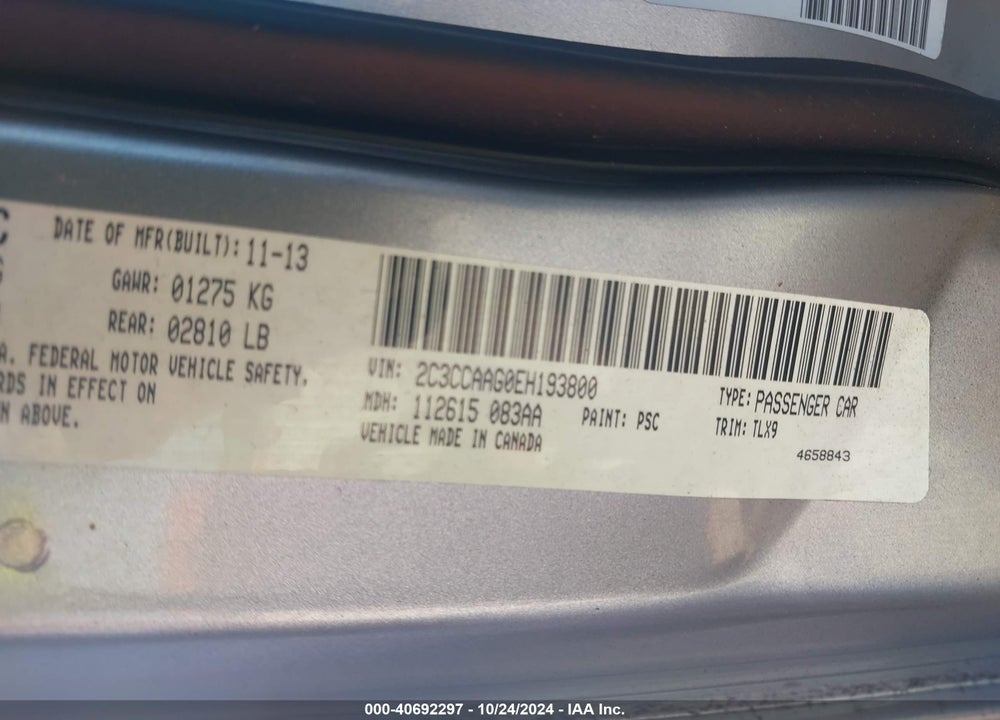 2014 CHRYSLER 300 VIN: 2C3CCAAG0EH193800