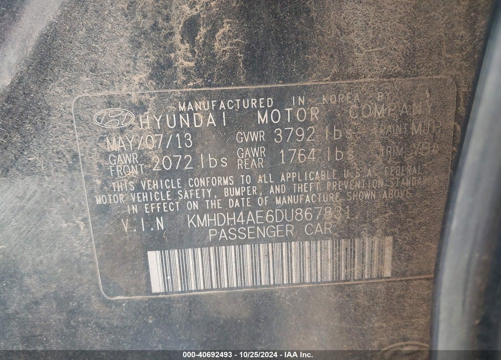 2013 HYUNDAI ELANTRA GLS VIN: KMHDH4AE6DU867831