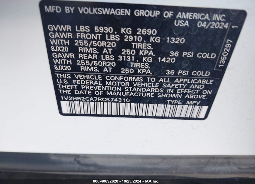 2024 VOLKSWAGEN ATLAS 2.0T SE W/TECHNOLOGY VIN: 1V2HR2CA7RC574310