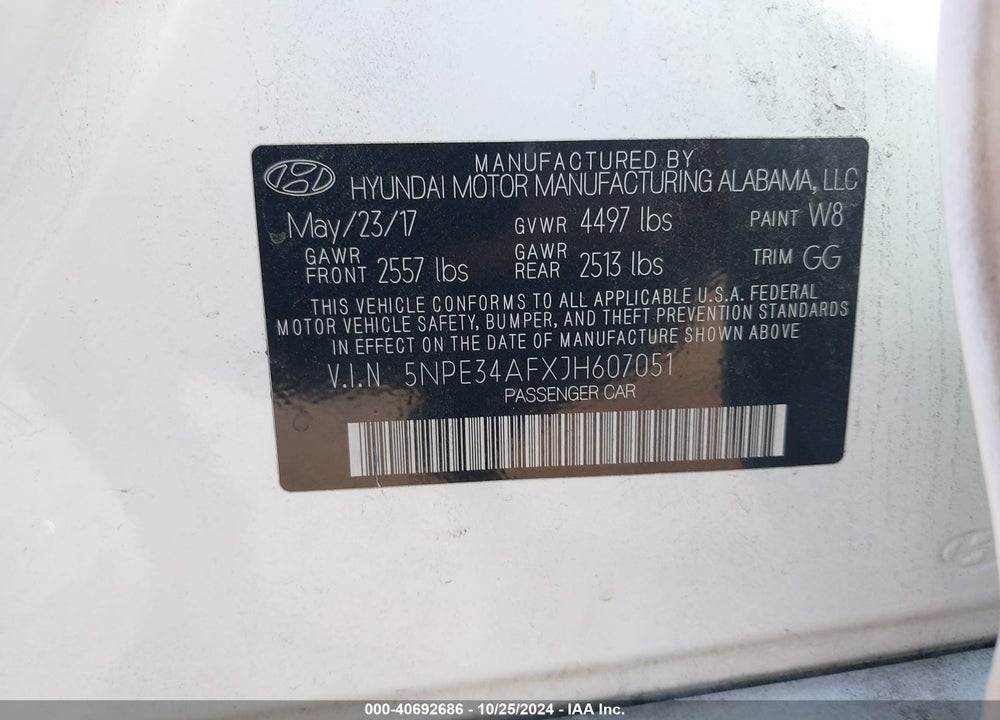 2018 HYUNDAI SONATA LIMITED VIN: 5NPE34AFXJH607051