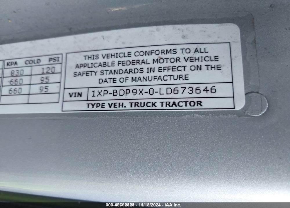 2020 PETERBILT 579 VIN: 1XPBDP9X0LD673646