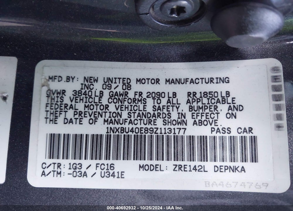 2009 TOYOTA COROLLA XLE VIN: 1NXBU40E89Z113177