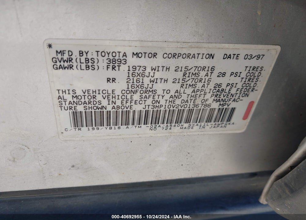 1997 TOYOTA RAV4 VIN: JT3HP10V2V0136786