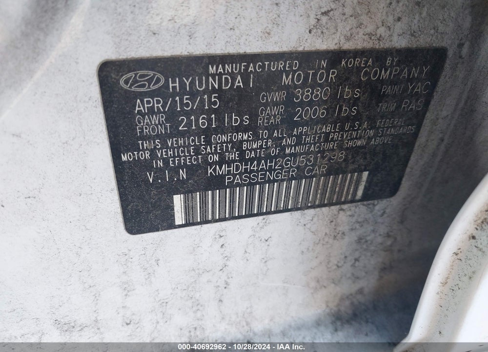 2016 HYUNDAI ELANTRA SPORT VIN: KMHDH4AH2GU531298