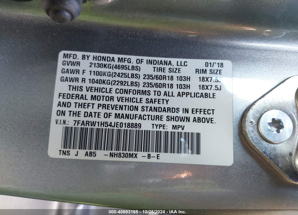 2018 HONDA CR-V EX VIN: 7FARW1H54JE018889