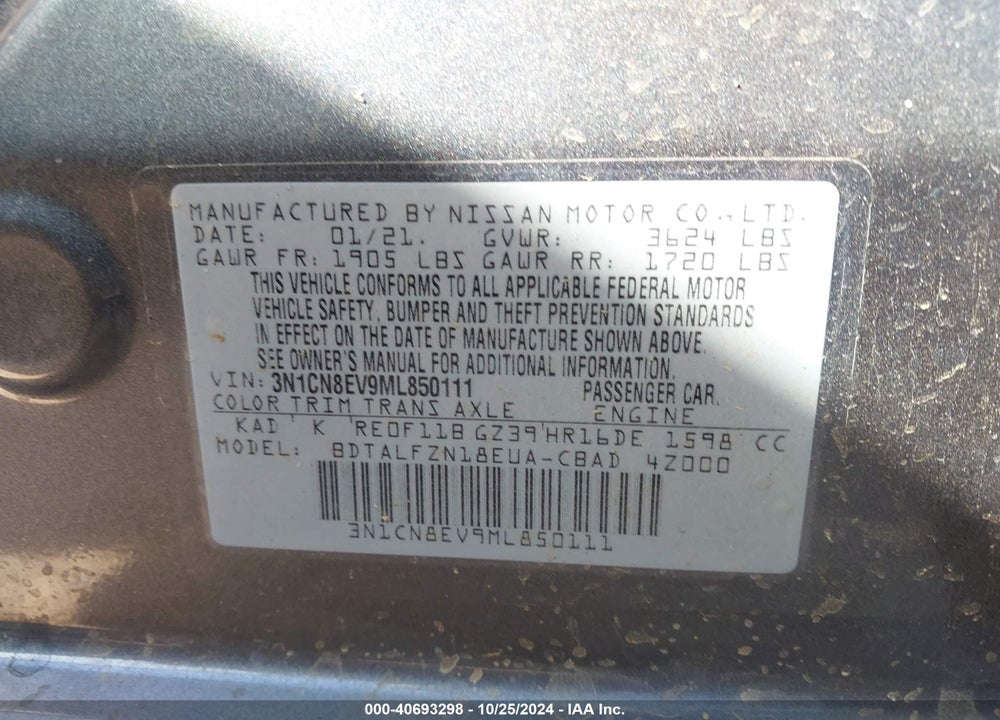 2021 NISSAN VERSA VIN: 3N1CN8EV9ML850111